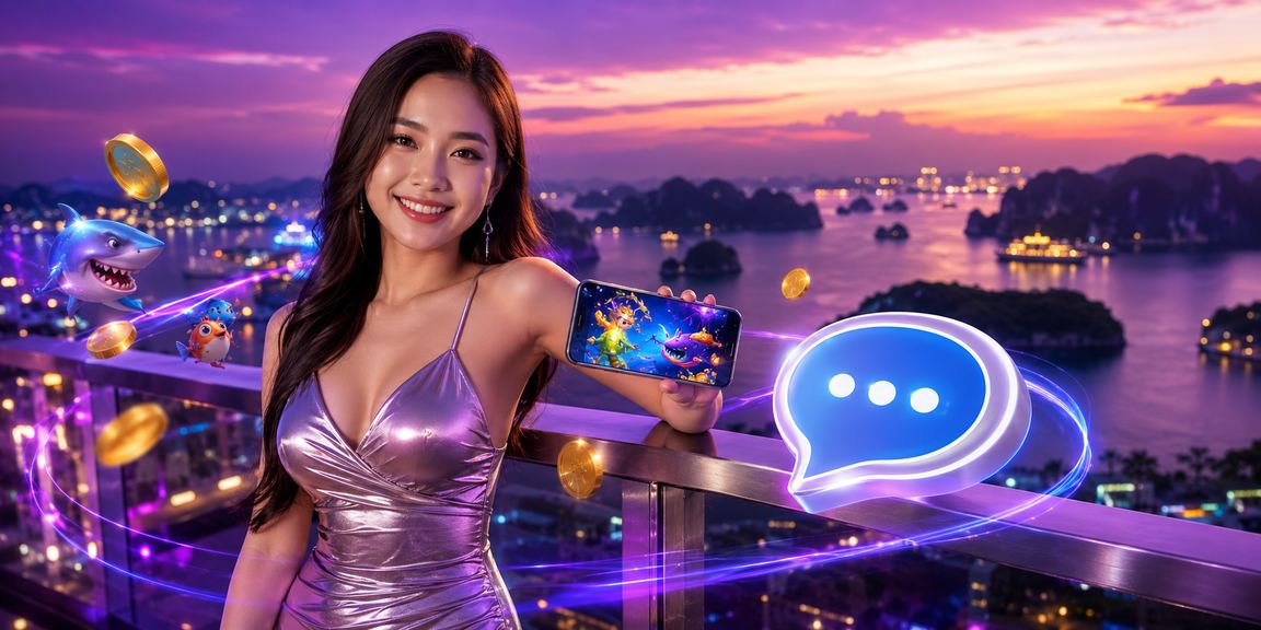 Người chơi bắn cá trên ứng dụng mobile dưới ánh đèn neon Hạ Long